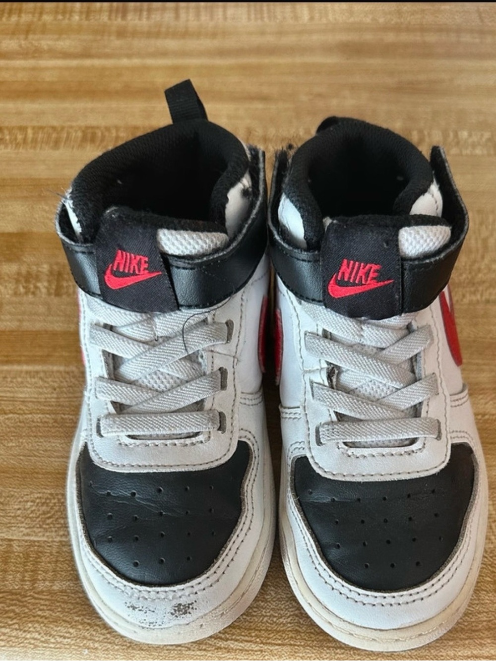 Nike Kids High-Top Sneakers in White, Black & Red